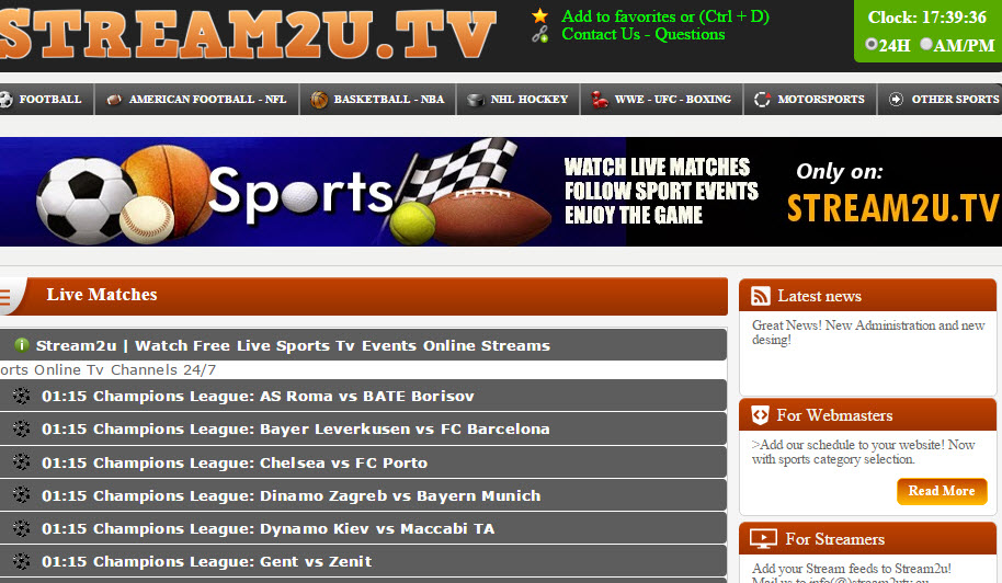 Stream2u sport streaming site