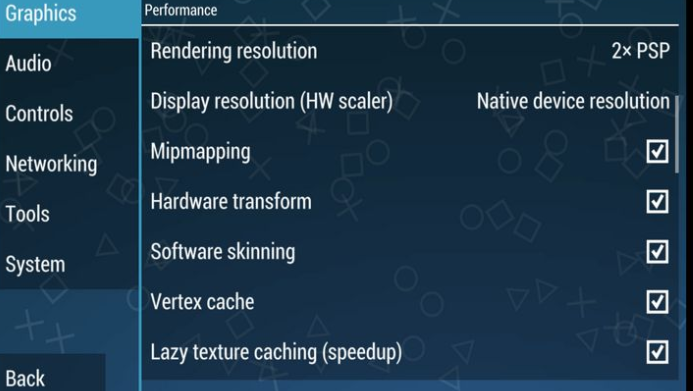 features settings for ppsspp android